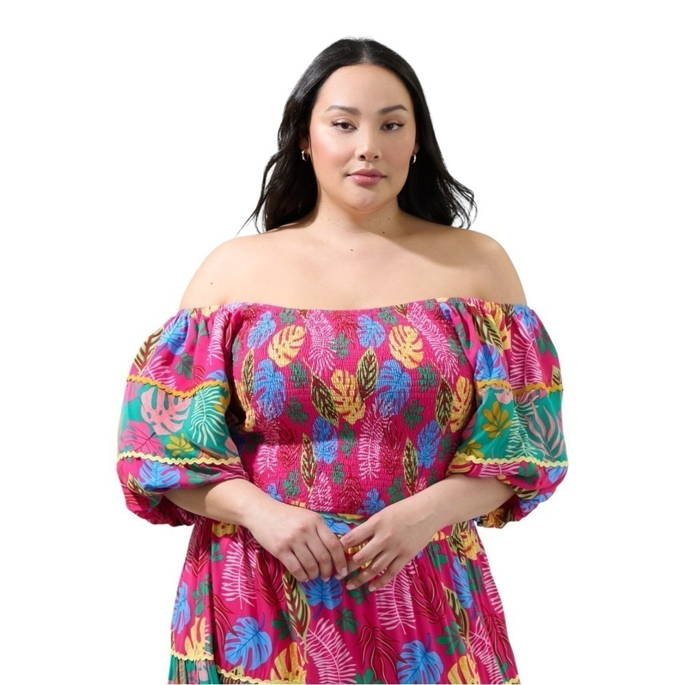 Sugarlips Marina Fuchsia Pink Tropical Smocked Crop Top Plus Size 2x